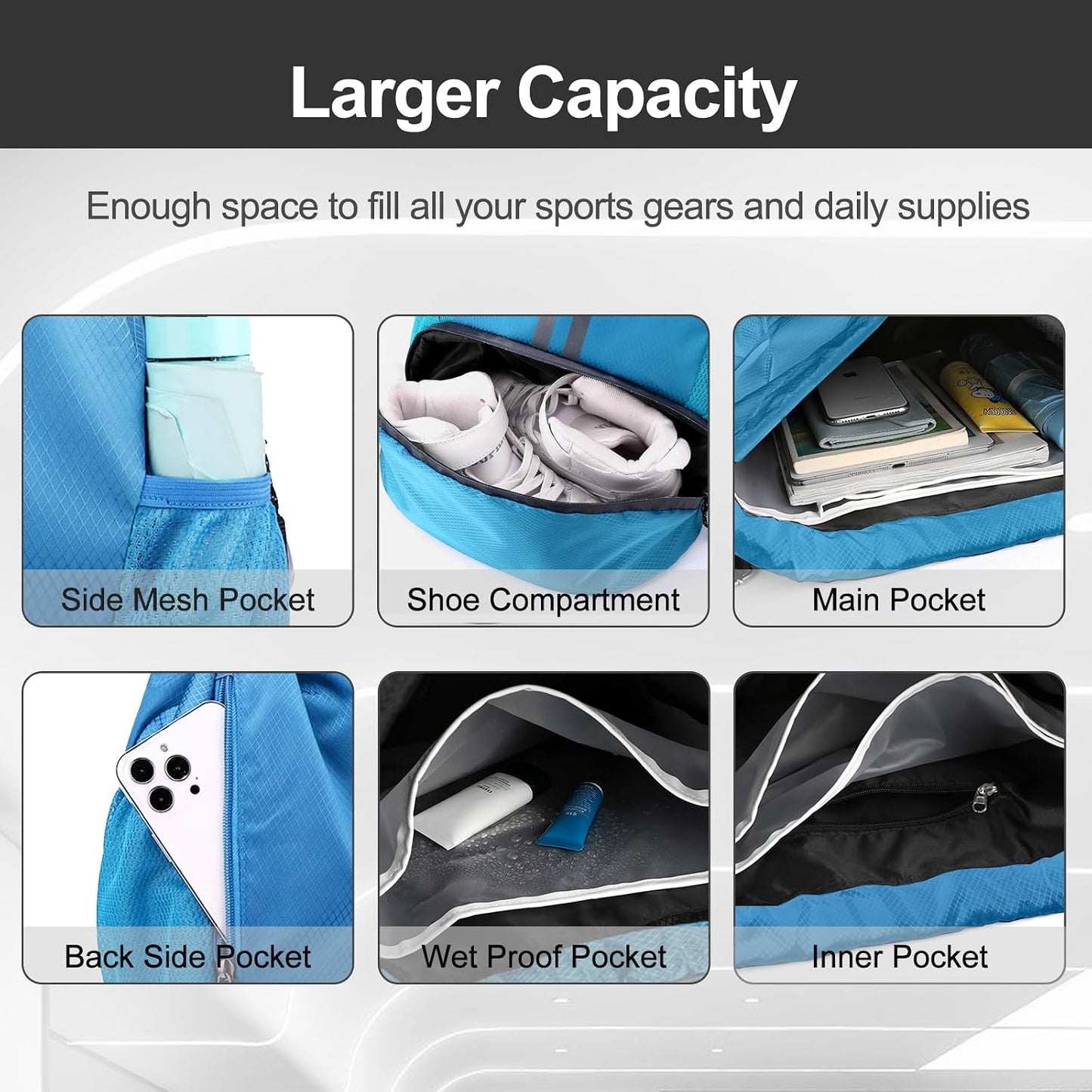 Sports Drawstring Backpack - Swim Gym Bag for Women and Men | String Bag with Shoes Compartment & Wet Proof Pocket, Adjustable Wider Shoulder Strap, For Soccer, Basketball