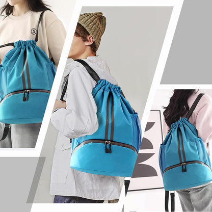 Sports Drawstring Backpack - Swim Gym Bag for Women and Men | String Bag with Shoes Compartment & Wet Proof Pocket, Adjustable Wider Shoulder Strap, For Soccer, Basketball