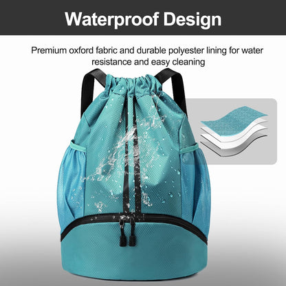 Sports Drawstring Backpack - Swim Gym Bag for Women and Men | String Bag with Shoes Compartment & Wet Proof Pocket, Adjustable Wider Shoulder Strap, For Soccer, Basketball