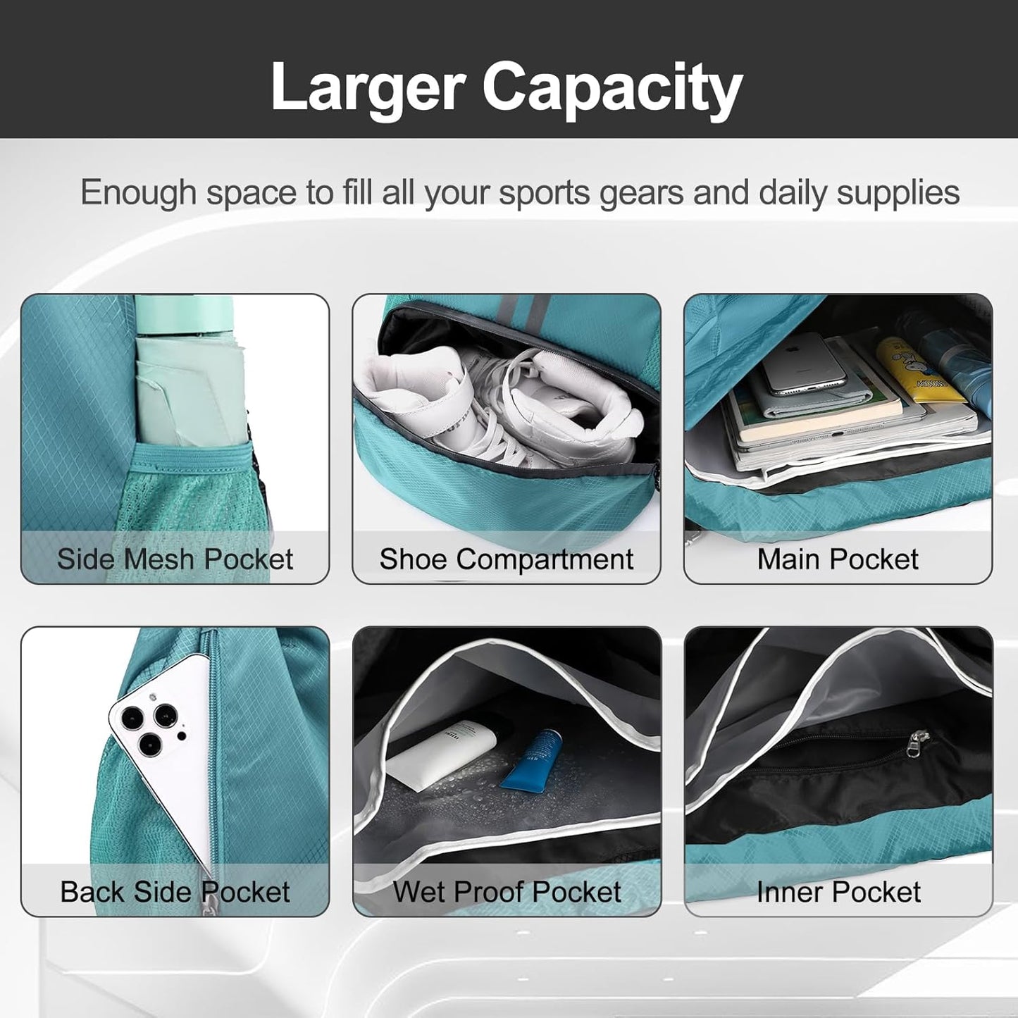 Sports Drawstring Backpack - Swim Gym Bag for Women and Men | String Bag with Shoes Compartment & Wet Proof Pocket, Adjustable Wider Shoulder Strap, For Soccer, Basketball