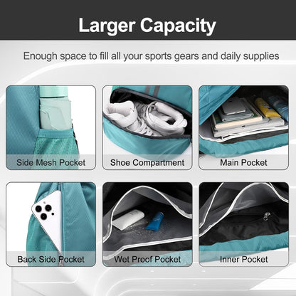 Sports Drawstring Backpack - Swim Gym Bag for Women and Men | String Bag with Shoes Compartment & Wet Proof Pocket, Adjustable Wider Shoulder Strap, For Soccer, Basketball
