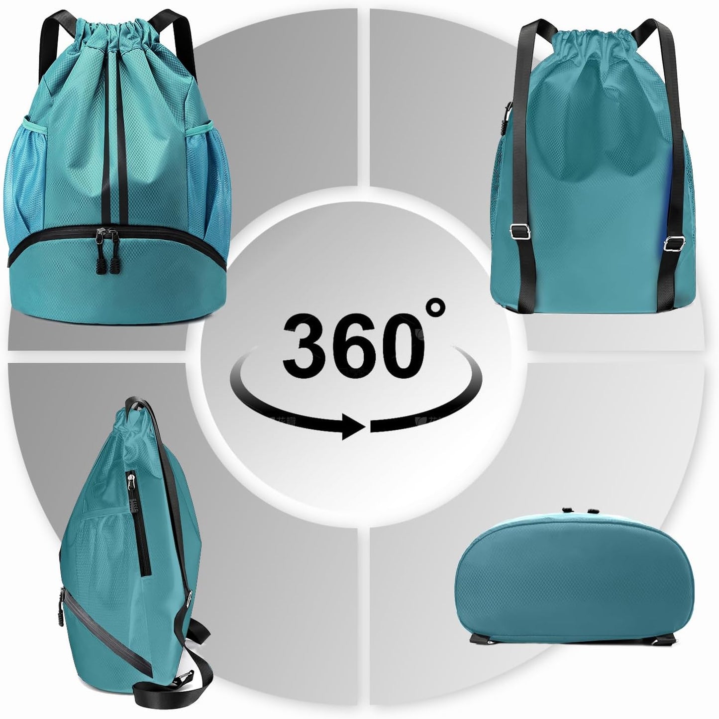 Sports Drawstring Backpack - Swim Gym Bag for Women and Men | String Bag with Shoes Compartment & Wet Proof Pocket, Adjustable Wider Shoulder Strap, For Soccer, Basketball