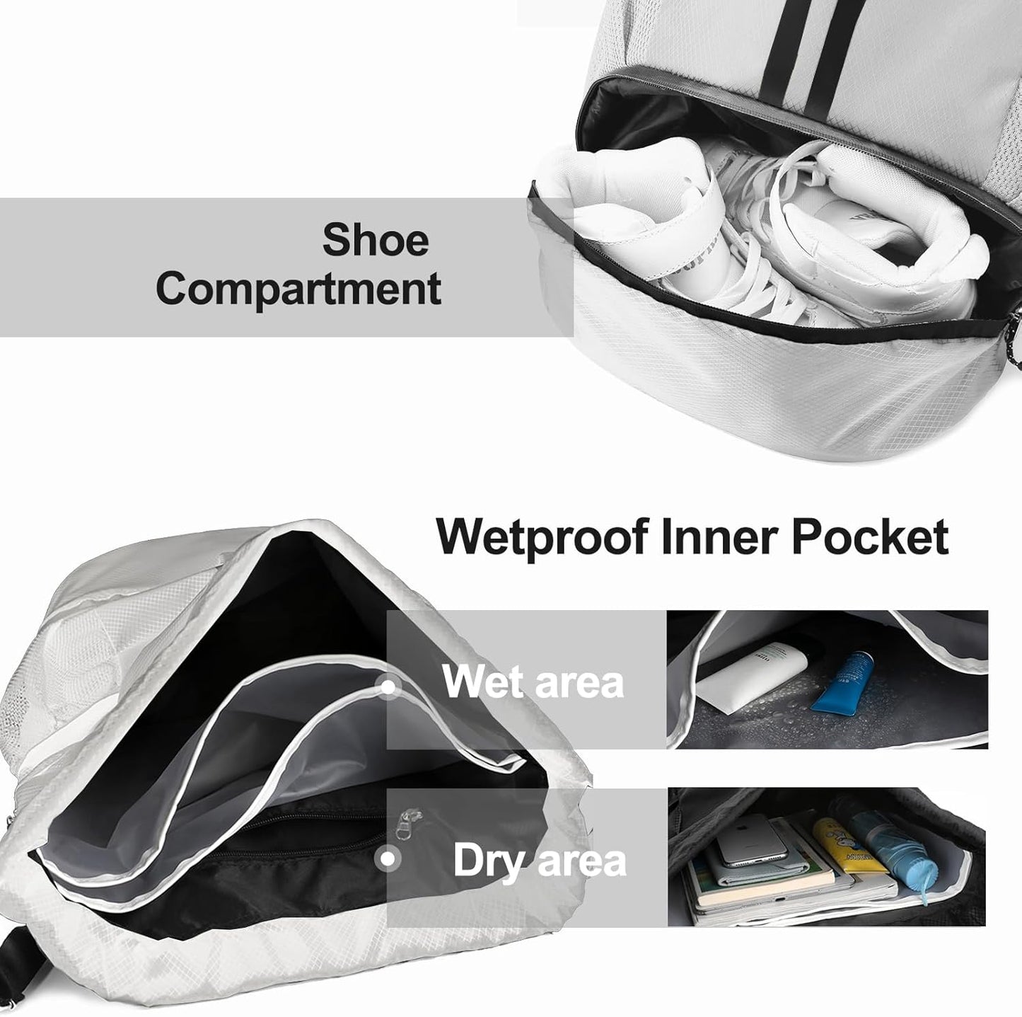 Sports Drawstring Backpack - Swim Gym Bag for Women and Men | String Bag with Shoes Compartment & Wet Proof Pocket, Adjustable Wider Shoulder Strap, For Soccer, Basketball