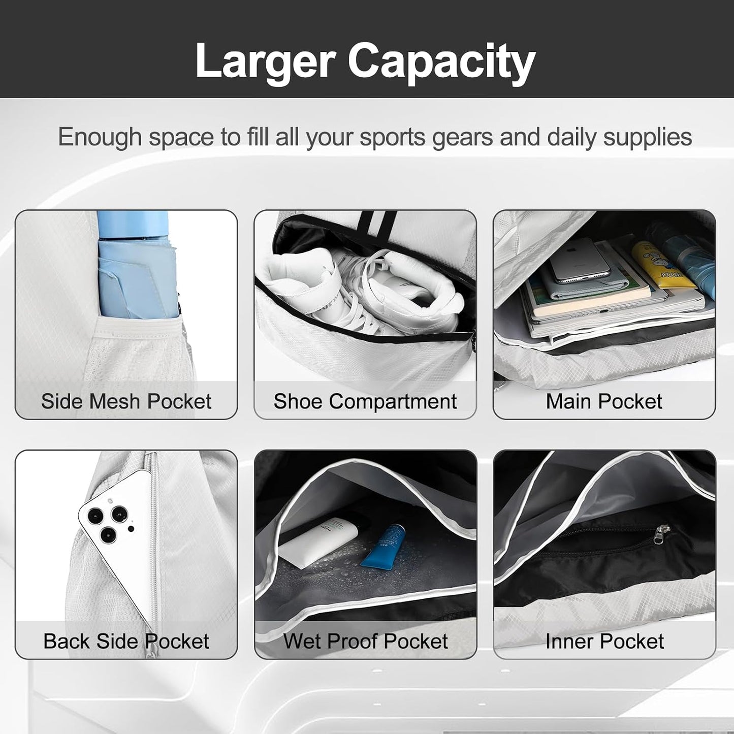Sports Drawstring Backpack - Swim Gym Bag for Women and Men | String Bag with Shoes Compartment & Wet Proof Pocket, Adjustable Wider Shoulder Strap, For Soccer, Basketball