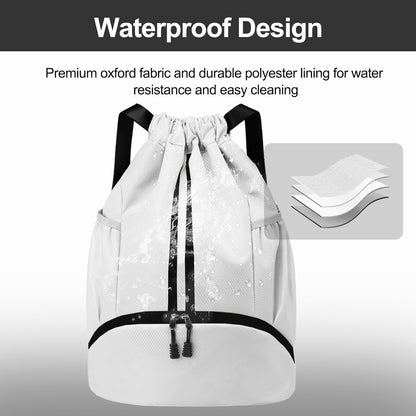 Sports Drawstring Backpack - Swim Gym Bag for Women and Men | String Bag with Shoes Compartment & Wet Proof Pocket, Adjustable Wider Shoulder Strap, For Soccer, Basketball