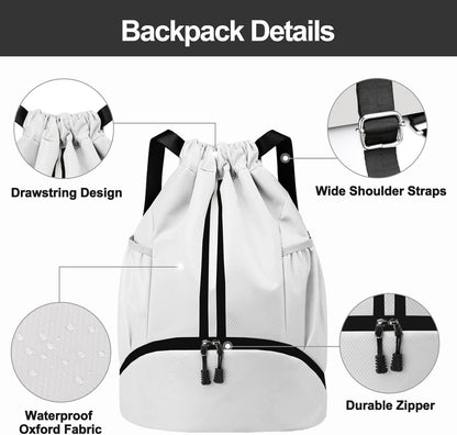 Sports Drawstring Backpack - Swim Gym Bag for Women and Men | String Bag with Shoes Compartment & Wet Proof Pocket, Adjustable Wider Shoulder Strap, For Soccer, Basketball
