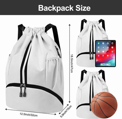 Sports Drawstring Backpack - Swim Gym Bag for Women and Men | String Bag with Shoes Compartment & Wet Proof Pocket, Adjustable Wider Shoulder Strap, For Soccer, Basketball