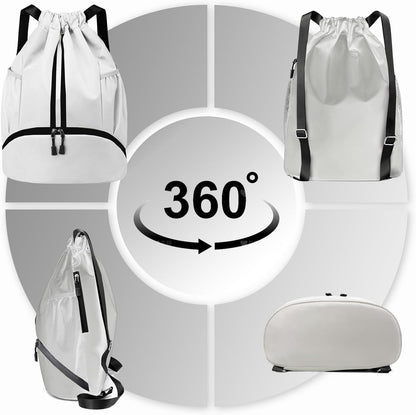 Sports Drawstring Backpack - Swim Gym Bag for Women and Men | String Bag with Shoes Compartment & Wet Proof Pocket, Adjustable Wider Shoulder Strap, For Soccer, Basketball