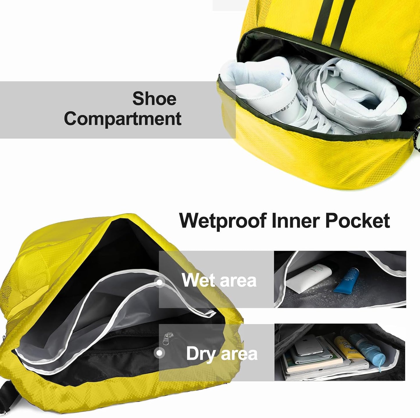 Sports Drawstring Backpack - Swim Gym Bag for Women and Men | String Bag with Shoes Compartment & Wet Proof Pocket, Adjustable Wider Shoulder Strap, For Soccer, Basketball