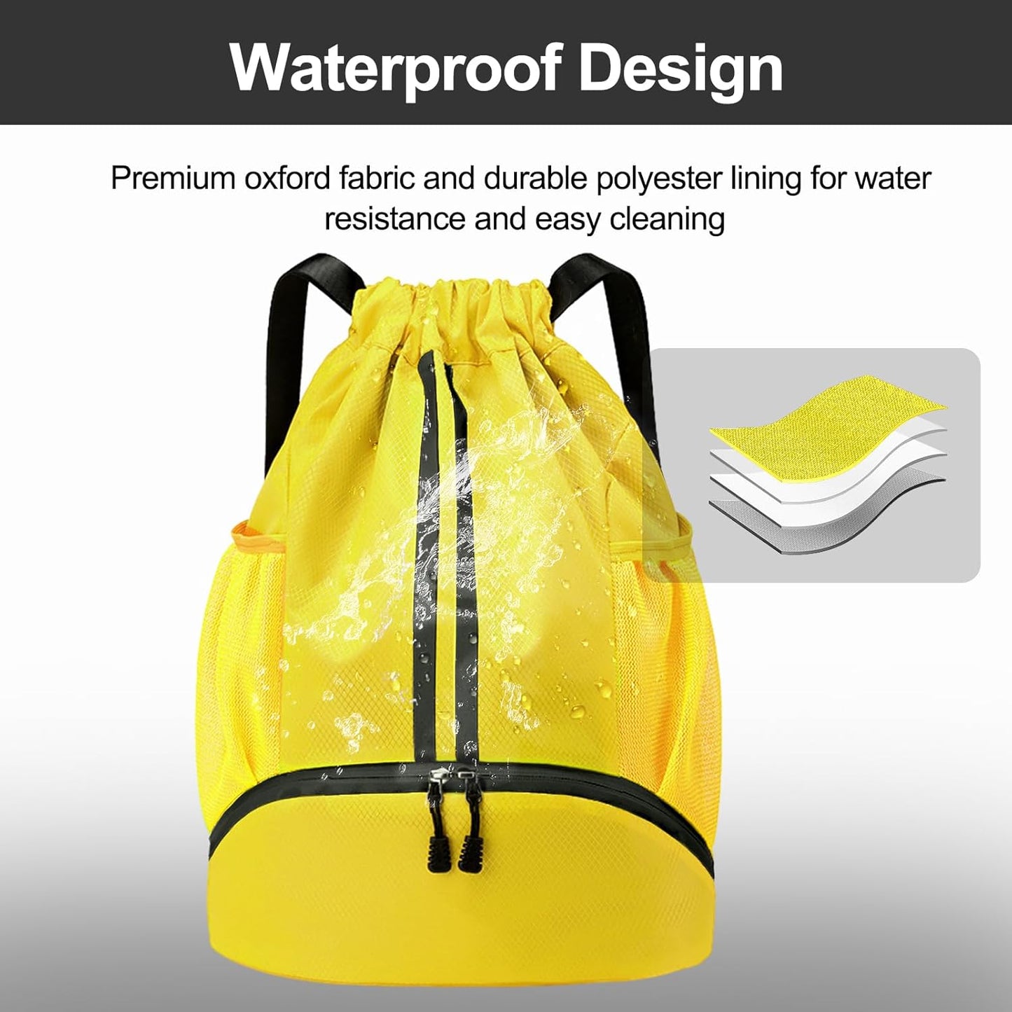 Sports Drawstring Backpack - Swim Gym Bag for Women and Men | String Bag with Shoes Compartment & Wet Proof Pocket, Adjustable Wider Shoulder Strap, For Soccer, Basketball