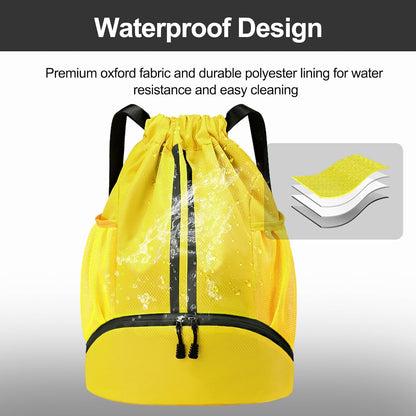 Sports Drawstring Backpack - Swim Gym Bag for Women and Men | String Bag with Shoes Compartment & Wet Proof Pocket, Adjustable Wider Shoulder Strap, For Soccer, Basketball