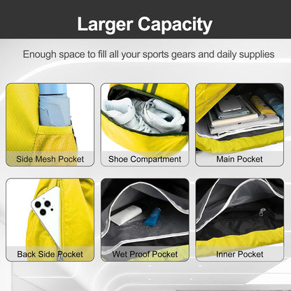 Sports Drawstring Backpack - Swim Gym Bag for Women and Men | String Bag with Shoes Compartment & Wet Proof Pocket, Adjustable Wider Shoulder Strap, For Soccer, Basketball