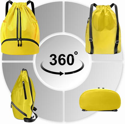 Sports Drawstring Backpack - Swim Gym Bag for Women and Men | String Bag with Shoes Compartment & Wet Proof Pocket, Adjustable Wider Shoulder Strap, For Soccer, Basketball