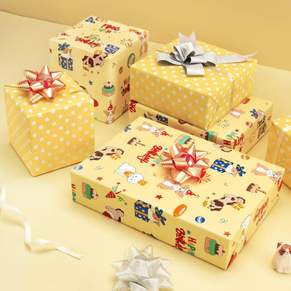 Dog Wrapping Paper Roll - 33 ft Happy Birthday Puppy Gift Wrap | Wrapping Paper for Kids Birthday Gift Packing Supply Baby Shower Theme Party Supply Polka Dot Design