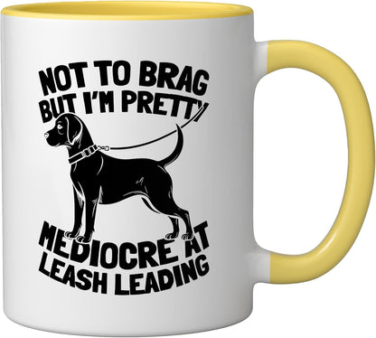 Walking Exercise - Pet Care Dog Walker Ceramic Mug, Yellow/White