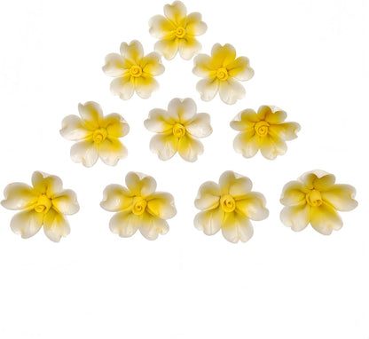 3D Ceramic Flower Mosaic Tiles, 10Pcs Floral Porcelain Tiles for Crafts, Handmade DIY Supplies for Artwork, Creative Mosaic Pieces (Yellow)