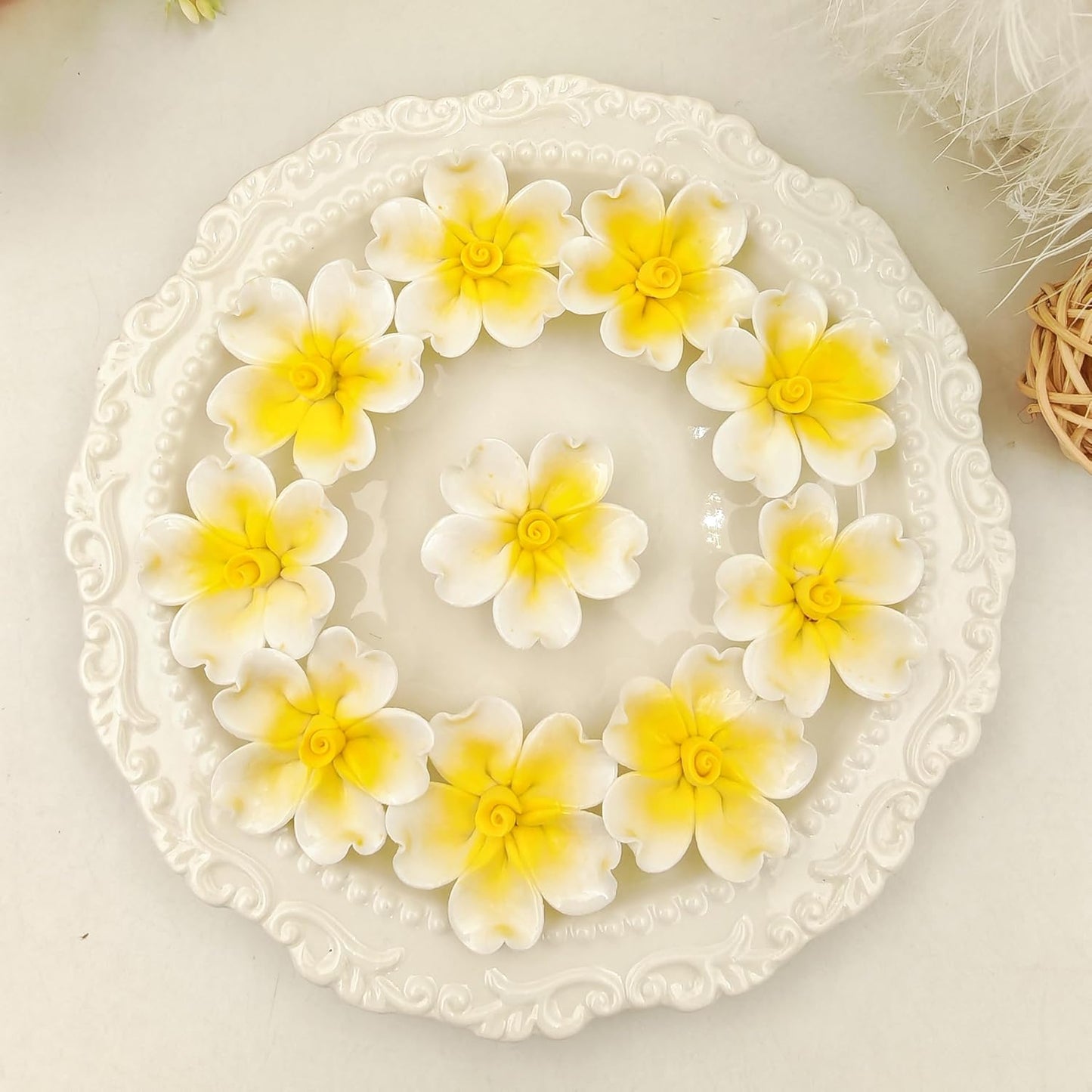 3D Ceramic Flower Mosaic Tiles, 10Pcs Floral Porcelain Tiles for Crafts, Handmade DIY Supplies for Artwork, Creative Mosaic Pieces (Yellow)