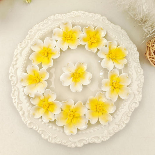 3D Ceramic Flower Mosaic Tiles, 10Pcs Floral Porcelain Tiles for Crafts, Handmade DIY Supplies for Artwork, Creative Mosaic Pieces (Yellow)