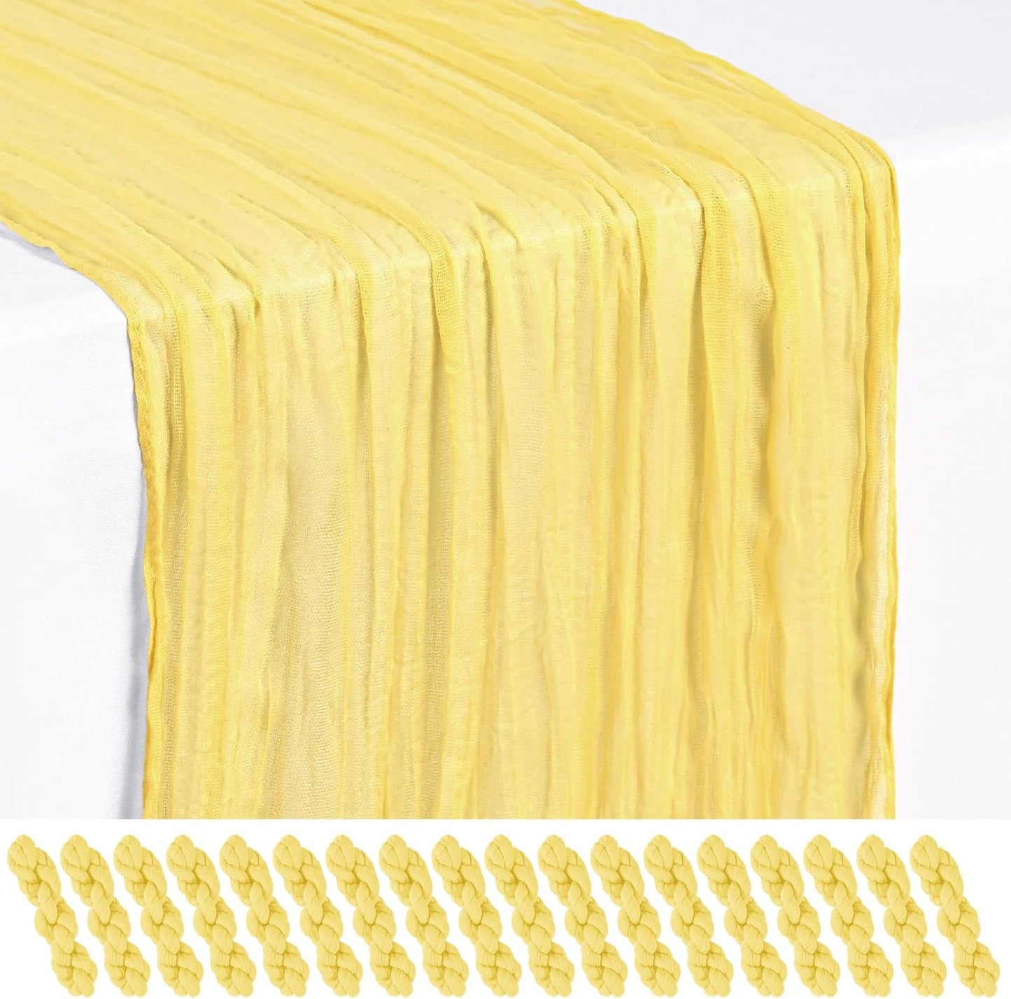 18 Pack Light Yellow Cheesecloth Table Runner 17 x 108 inch Boho Gauze Table Runner Rustic Sheer Cheese Cloth Table Decorations for Wedding Party Baby Bridal Shower Birthday Holiday Home
