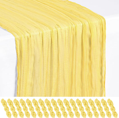 18 Pack Light Yellow Cheesecloth Table Runner 17 x 108 inch Boho Gauze Table Runner Rustic Sheer Cheese Cloth Table Decorations for Wedding Party Baby Bridal Shower Birthday Holiday Home
