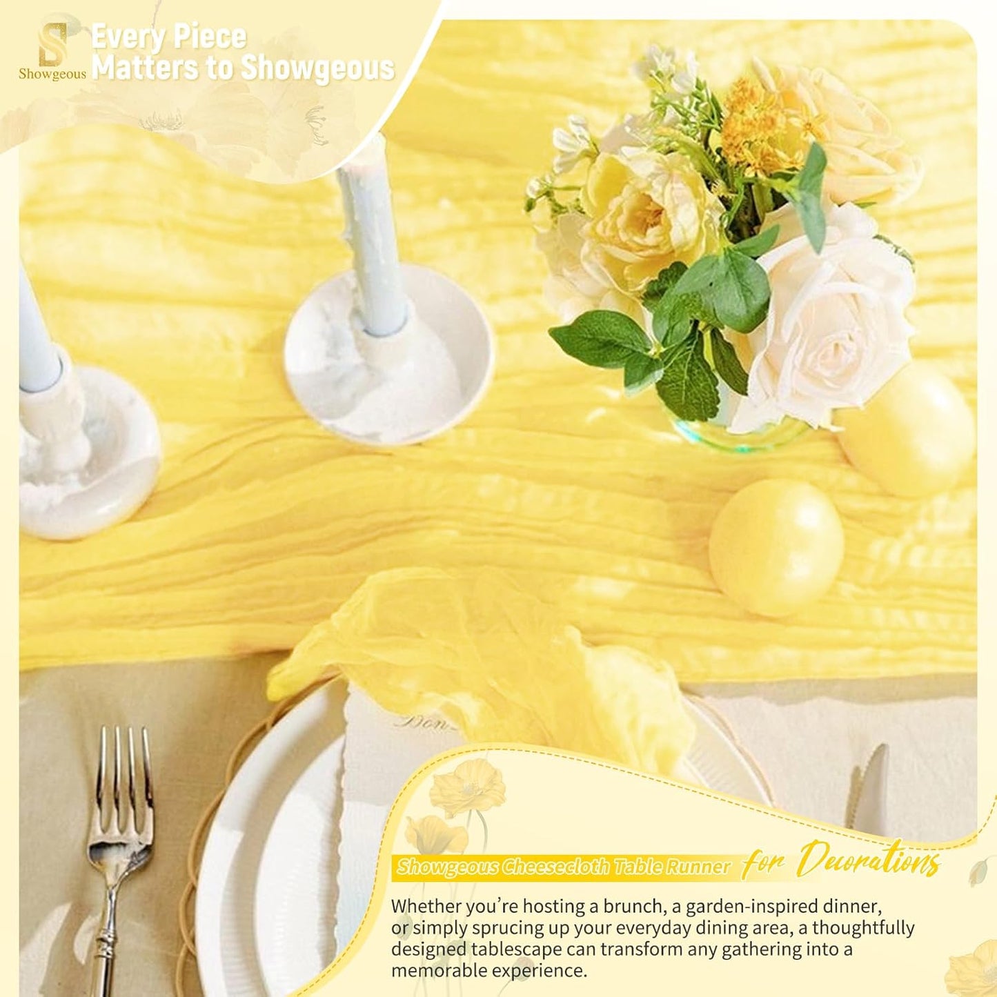 18 Pack Light Yellow Cheesecloth Table Runner 17 x 108 inch Boho Gauze Table Runner Rustic Sheer Cheese Cloth Table Decorations for Wedding Party Baby Bridal Shower Birthday Holiday Home