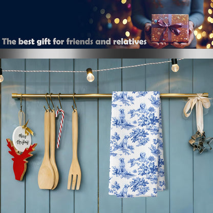 Chinoiserie Labrador Retriever Kitchen Dish Towels, Yellow Labrador Retriever Gifts, Grandmillennial Blue and White Toile Lab Dog Decorative Hand Tea Towels for Bathroom Kitchen, 16x24 Inches