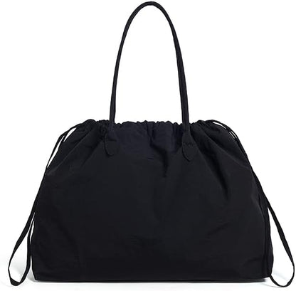Nylon Tote Bag for Women Versatile Drawstring Shoulder Bag Work Travel Tote Handbag with Easy Carry Handles