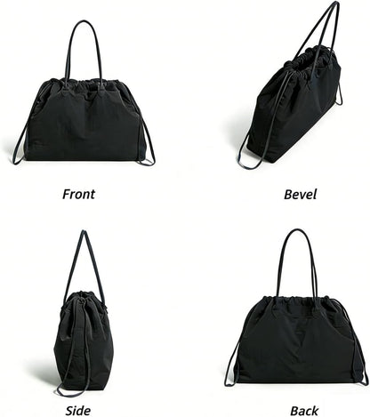 Nylon Tote Bag for Women Versatile Drawstring Shoulder Bag Work Travel Tote Handbag with Easy Carry Handles