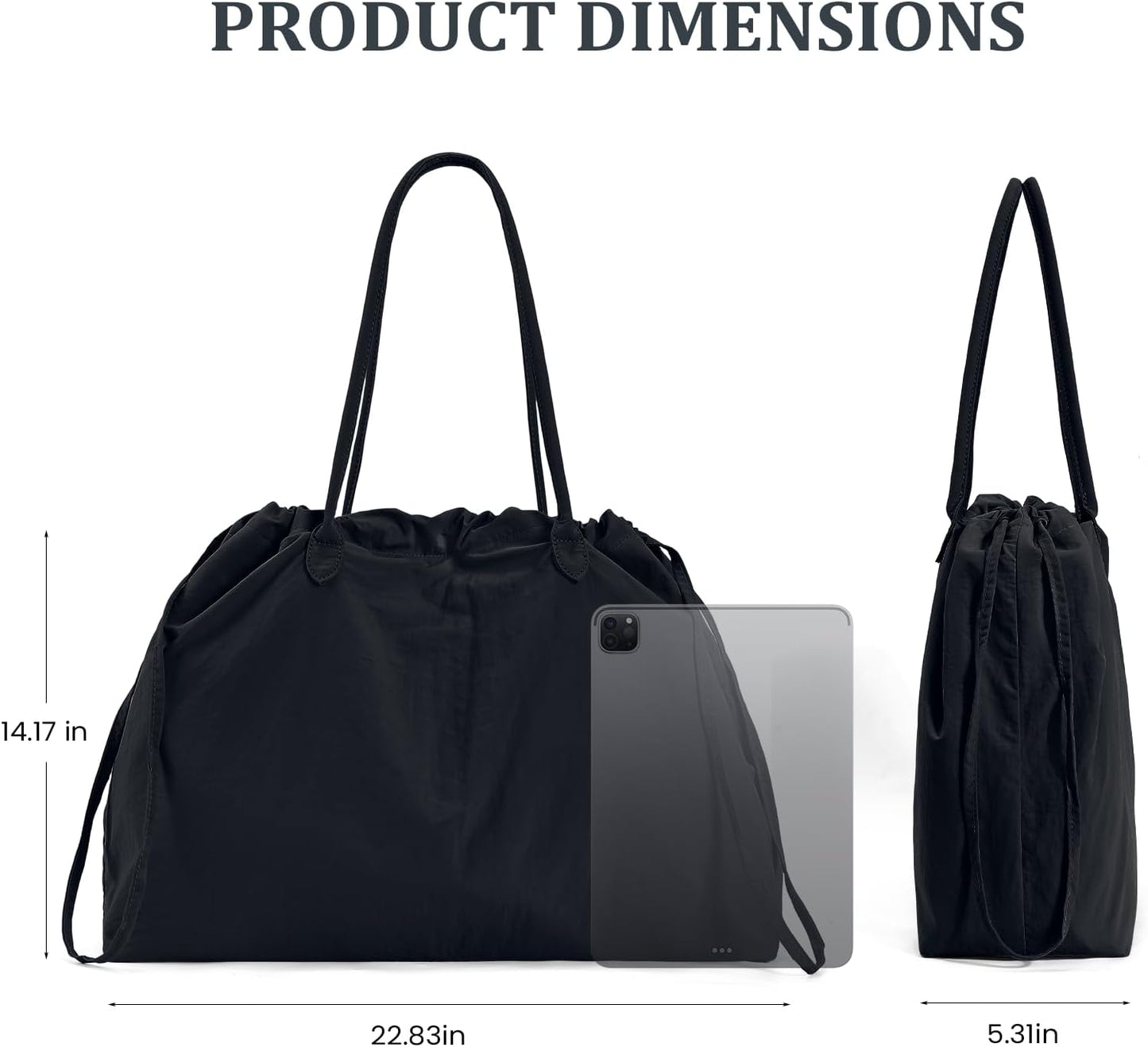 Nylon Tote Bag for Women Versatile Drawstring Shoulder Bag Work Travel Tote Handbag with Easy Carry Handles