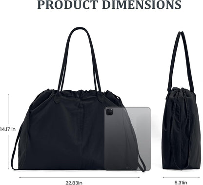Nylon Tote Bag for Women Versatile Drawstring Shoulder Bag Work Travel Tote Handbag with Easy Carry Handles
