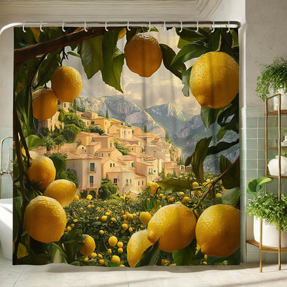 Lemon Shower Curtain, Vibrant Yellow Citrus Bath Curtain for Bathroom Decor, Summer Fresh Modern Tropical Style Waterproof Fabric Shower Curtain Set with Hooks 62x72 Inch