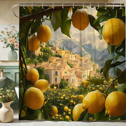 Lemon Shower Curtain, Vibrant Yellow Citrus Bath Curtain for Bathroom Decor, Summer Fresh Modern Tropical Style Waterproof Fabric Shower Curtain Set with Hooks 62x72 Inch