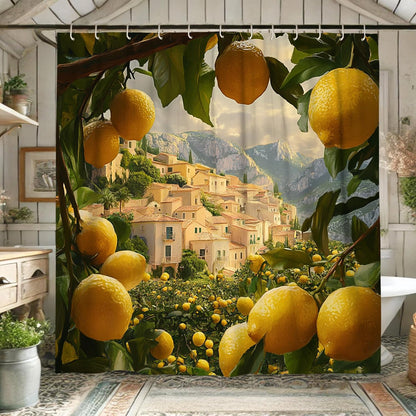 Lemon Shower Curtain, Vibrant Yellow Citrus Bath Curtain for Bathroom Decor, Summer Fresh Modern Tropical Style Waterproof Fabric Shower Curtain Set with Hooks 62x72 Inch