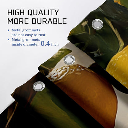 Lemon Shower Curtain, Vibrant Yellow Citrus Bath Curtain for Bathroom Decor, Summer Fresh Modern Tropical Style Waterproof Fabric Shower Curtain Set with Hooks 62x72 Inch