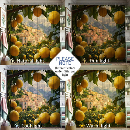 Lemon Shower Curtain, Vibrant Yellow Citrus Bath Curtain for Bathroom Decor, Summer Fresh Modern Tropical Style Waterproof Fabric Shower Curtain Set with Hooks 62x72 Inch