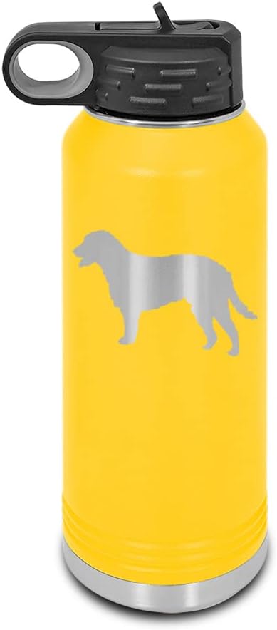 Curly Coated Retriever Laser Engraved Water Bottle Customizable Polar Camel Stainless Steel with Straw - Dog Canine pet Yellow 32 oz