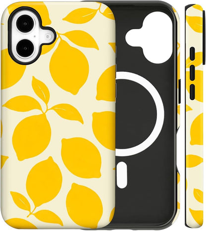 Magnetic for iPhone 16 Case Cute Phone Case, Lemon | Fruit Fresh Summer Shockproof TPU + Hard PC Protective Phone Cover Compatible with MagSafe Gift for Women Girl Boy