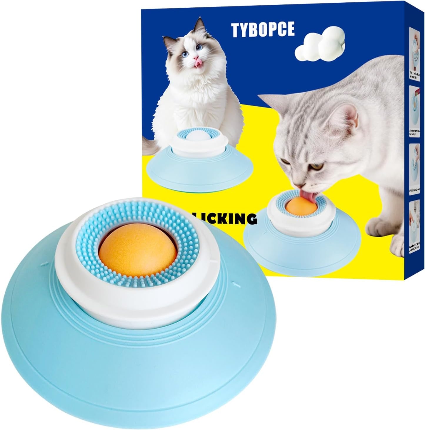 Slow Feeder cat Bowl, Interactive Licking Bowl for Wet & Liquid Food, Cat Puzzle Feeder, Non-Slip Cat Food Bowl for Slow Eating, Anxiety Relief Cat Slow Feeder Bowl （Yellow Ball）