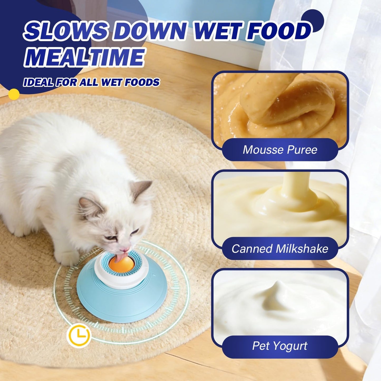 Slow Feeder cat Bowl, Interactive Licking Bowl for Wet & Liquid Food, Cat Puzzle Feeder, Non-Slip Cat Food Bowl for Slow Eating, Anxiety Relief Cat Slow Feeder Bowl （Yellow Ball）