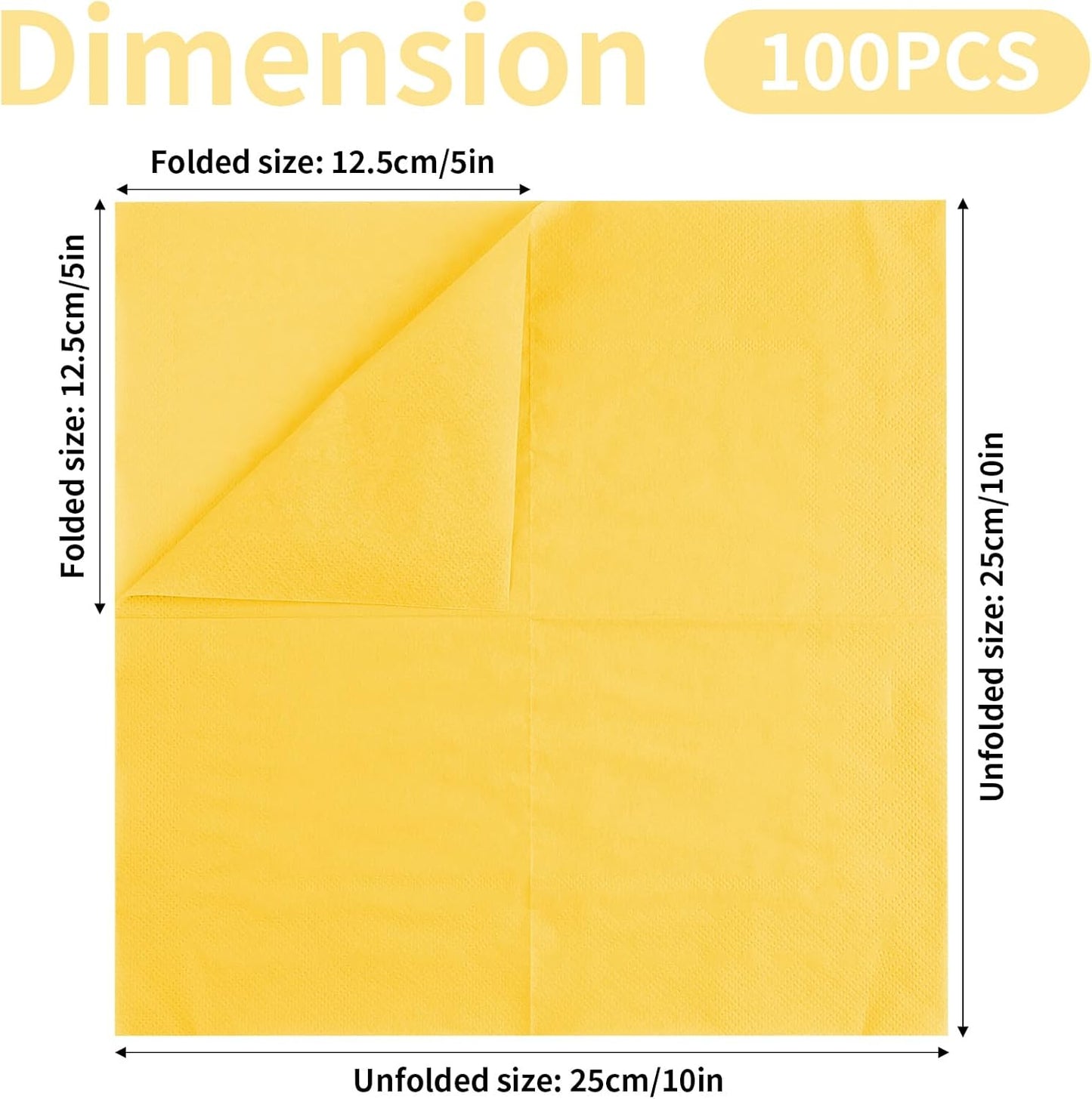 100 Pack Cocktail Napkins, 2-Ply 5x5 Inch Beverage Napkins, Square Edged Disposable Paper Napkins for Wedding, Birthday Party, Dinner, Coffee Bar (Yellow)