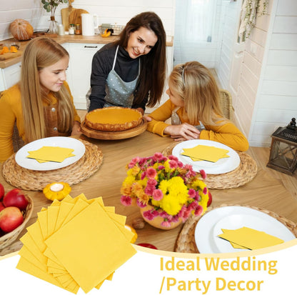 100 Pack Cocktail Napkins, 2-Ply 5x5 Inch Beverage Napkins, Square Edged Disposable Paper Napkins for Wedding, Birthday Party, Dinner, Coffee Bar (Yellow)