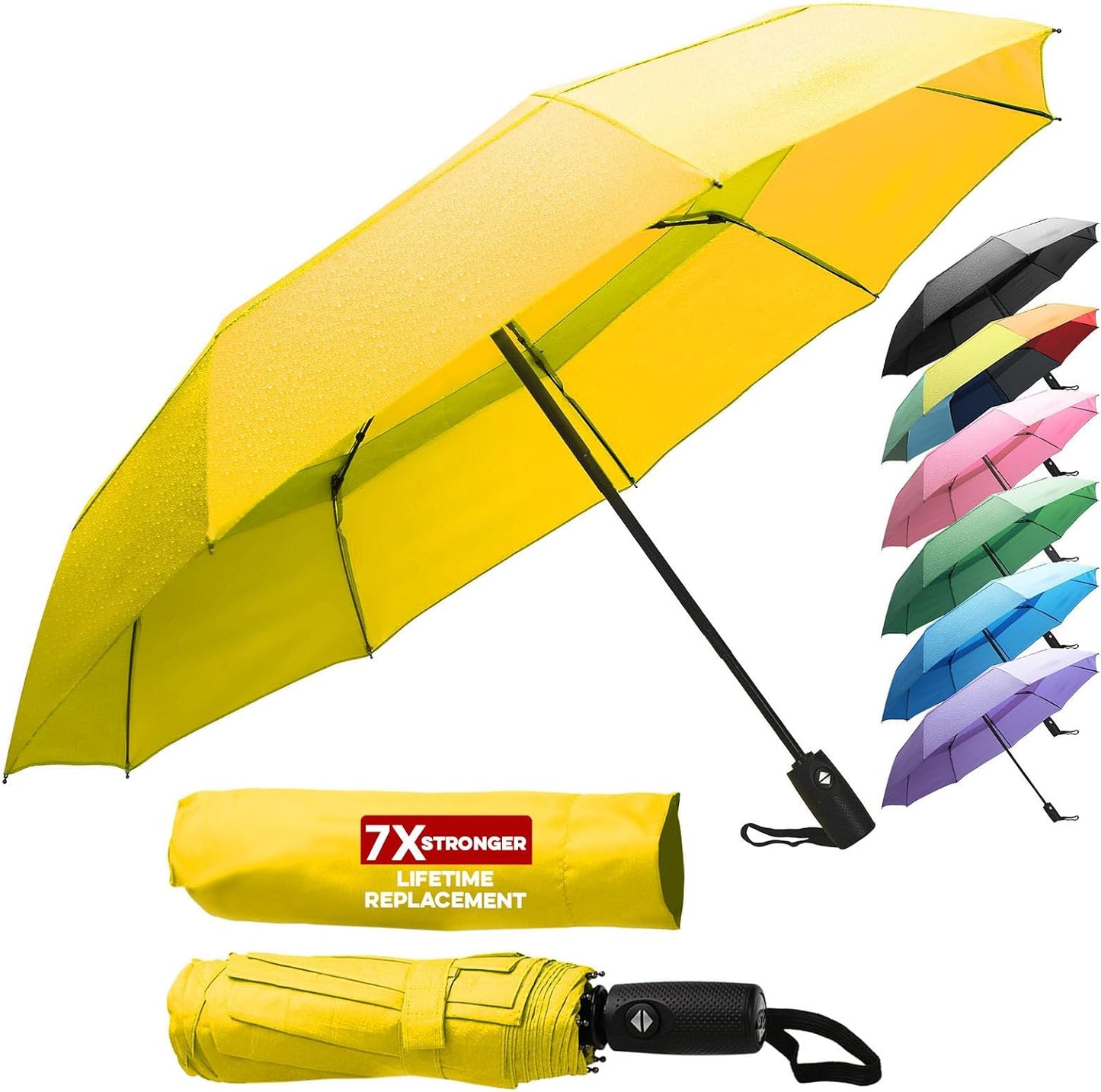 Travel Umbrella Compact - Small Umbrella for Backpack & Purse, Portable Automatic Umbrellas for Rain, Windproof, Reinforced Fiberglass Ribs, Water-Repellent Teflon