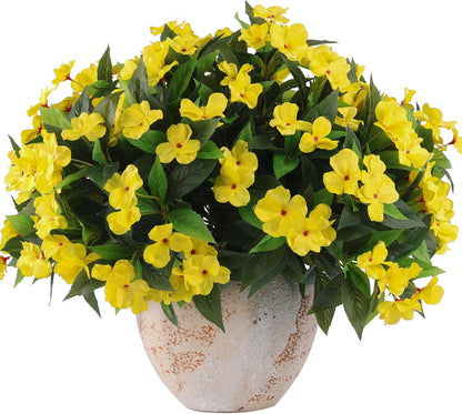 Daynight 4 Pcs Artificial Impatiens Flowers for Outdoor Flowers UV Resistant Faux Yellow Flowers Impatiens Bushes Silk Artificial Flowers Bouquet for Patio Garden Porch Decor (4, Yellow)