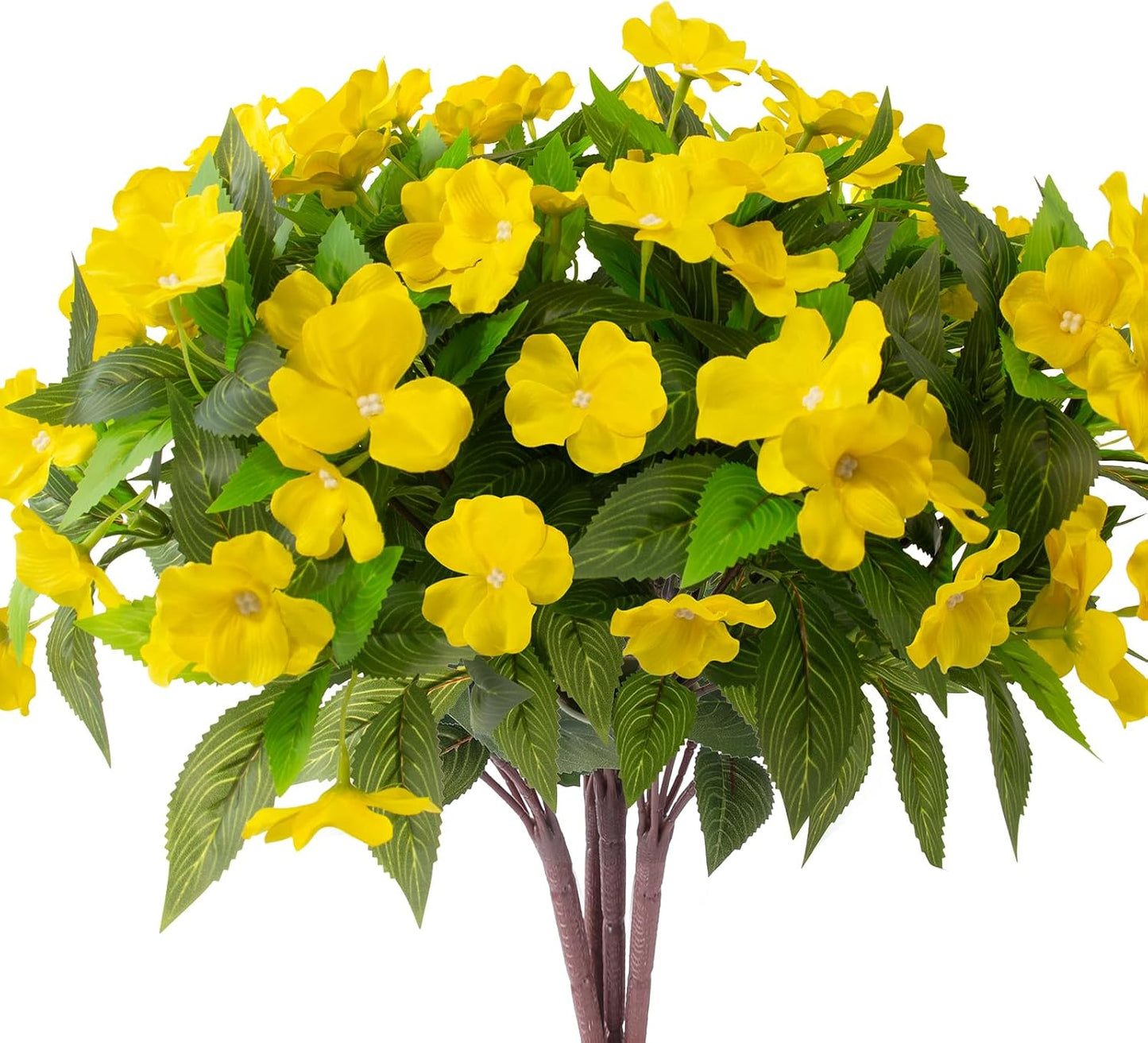 Daynight 4 Pcs Artificial Impatiens Flowers for Outdoor Flowers UV Resistant Faux Yellow Flowers Impatiens Bushes Silk Artificial Flowers Bouquet for Patio Garden Porch Decor (4, Yellow)