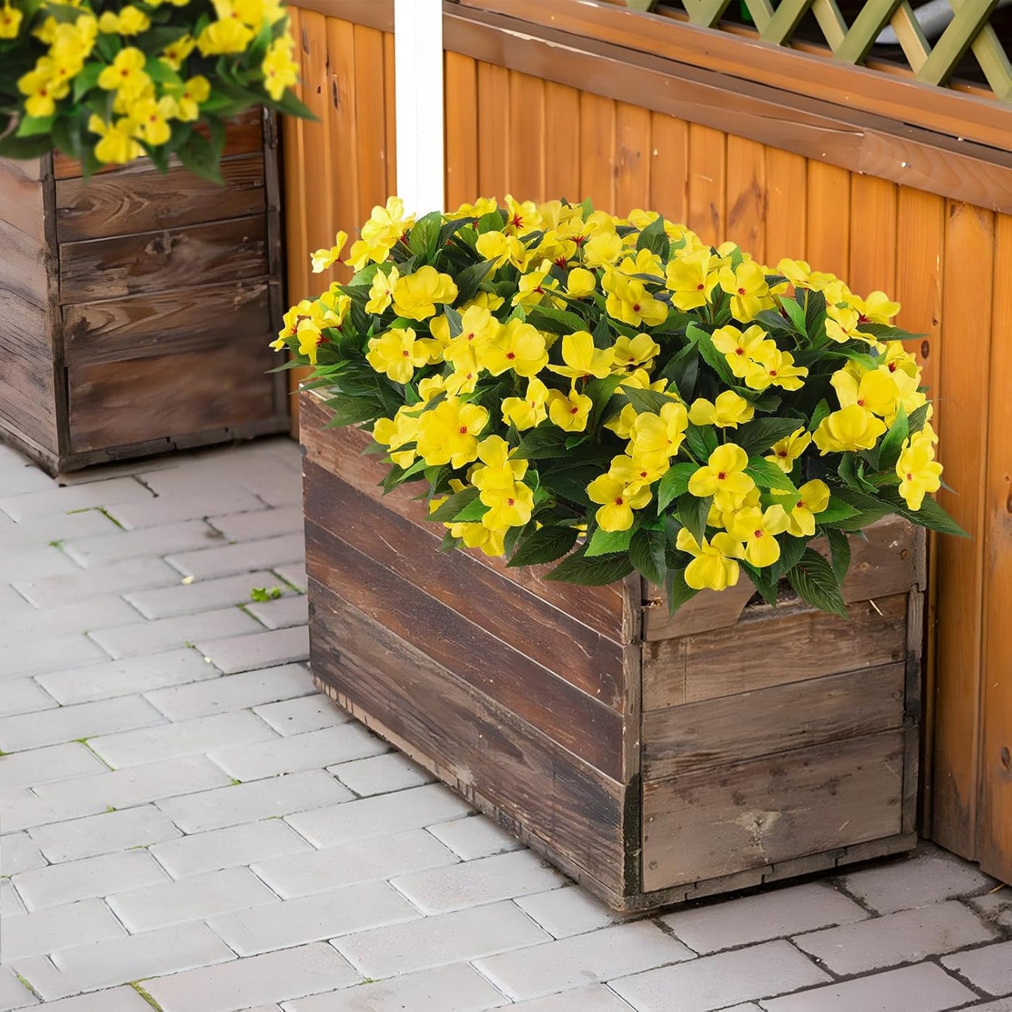Daynight 4 Pcs Artificial Impatiens Flowers for Outdoor Flowers UV Resistant Faux Yellow Flowers Impatiens Bushes Silk Artificial Flowers Bouquet for Patio Garden Porch Decor (4, Yellow)