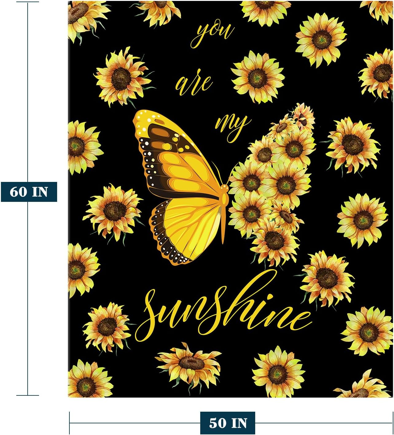 Sunflower Throw Blanket Yellow Floral Butterfly Throw Blanket for Couch Sofa Bed Soft Gift for Women Fuzzy Plush Fleece Blankets Black Spring Summer Flower Decorations Blanket 50x60