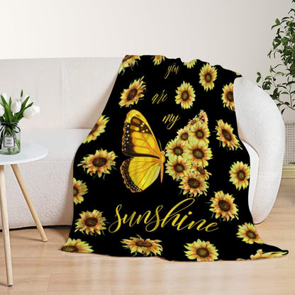 Sunflower Throw Blanket Yellow Floral Butterfly Throw Blanket for Couch Sofa Bed Soft Gift for Women Fuzzy Plush Fleece Blankets Black Spring Summer Flower Decorations Blanket 50x60