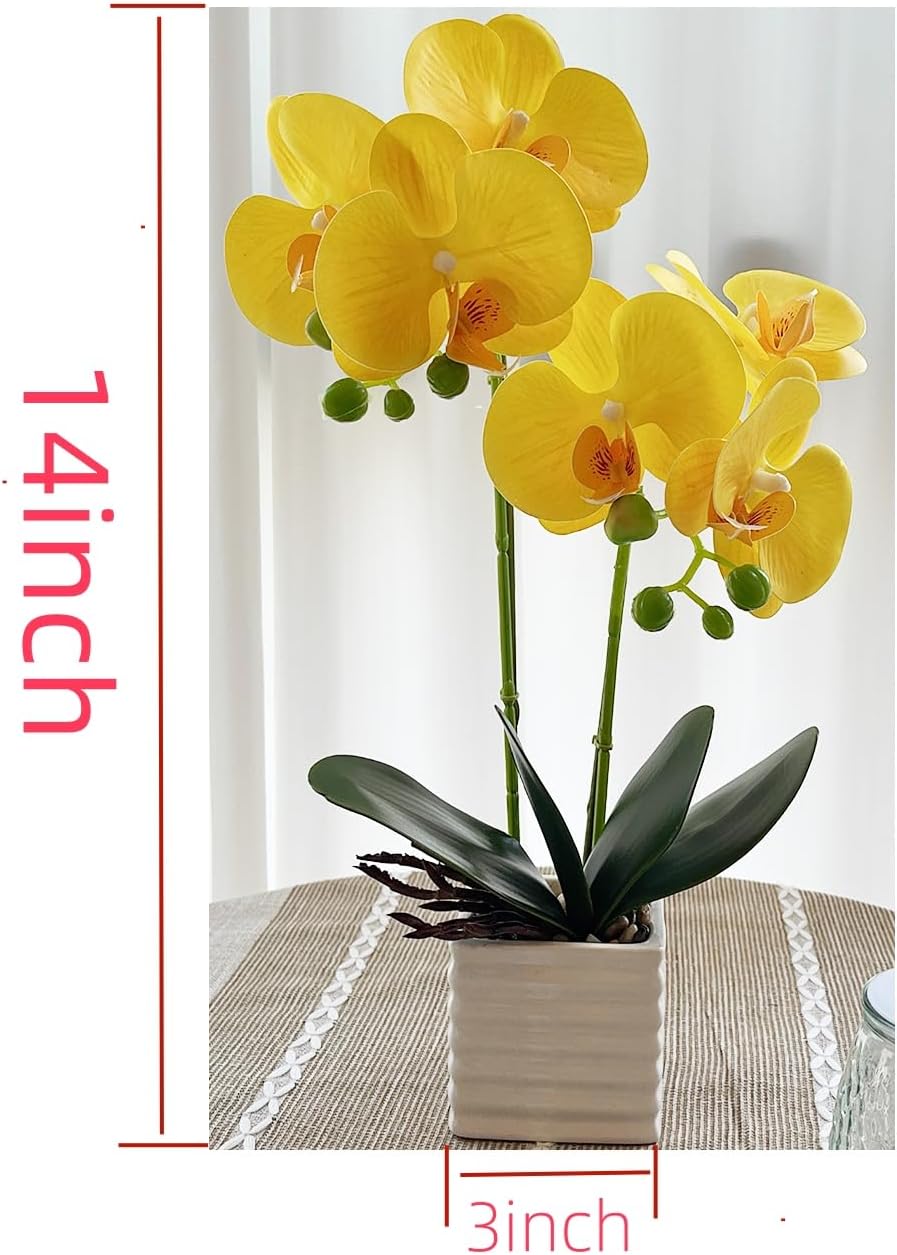 Artificial Orchids for Home Decor Indoor with Vase Orchids Artificial Flowers Yellow Orchid Height 14 inches