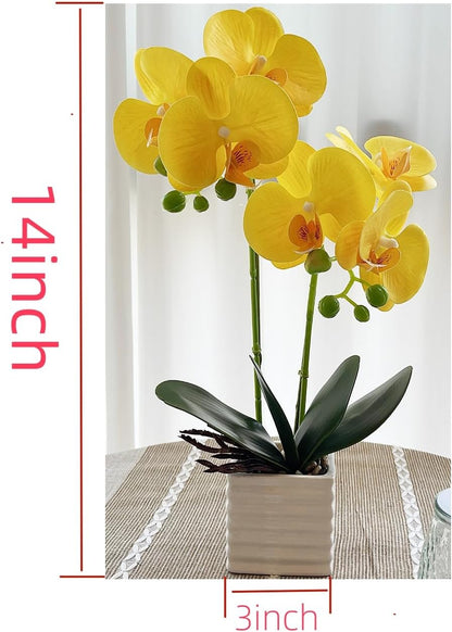 Artificial Orchids for Home Decor Indoor with Vase Orchids Artificial Flowers Yellow Orchid Height 14 inches