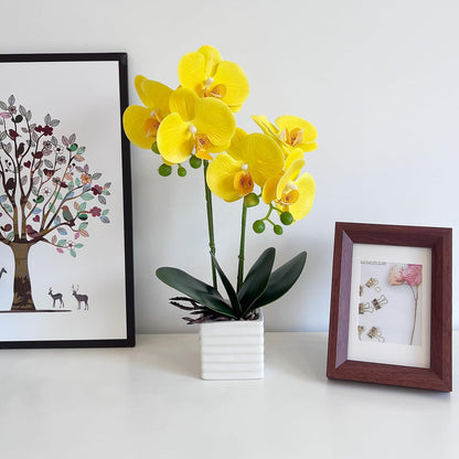 Artificial Orchids for Home Decor Indoor with Vase Orchids Artificial Flowers Yellow Orchid Height 14 inches